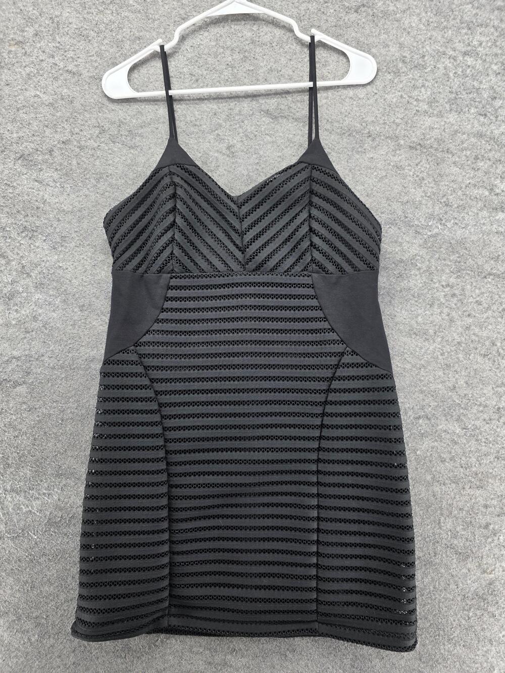 4SI3NNA Dress Womens Large Black Bodycon Mini Spaghetti Strap Stripe Made in USA